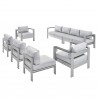 Modway Shore Sunbrella® Fabric Outdoor Patio Aluminum 7 Piece Sectional Sofa Set - Silver Gray - Set in Front Side Angle