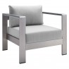 Modway Shore Sunbrella® Fabric Outdoor Patio Aluminum 7 Piece Sectional Sofa Set - Silver Gray - Armchair in Front Side Angle