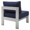 Modway Shore Sunbrella® Fabric Outdoor Patio Aluminum 7 Piece Sectional Sofa Set - Silver Navy - Armless Chair in Back Side Angle - Modway Shore Sunbrella® Fabric Outdoor Patio Aluminum 7 Piece Sectional Sofa Set - Silver Navy - Armless Chair in Back Side Angle