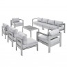 Modway Shore Sunbrella® Fabric Outdoor Patio Aluminum 8 Piece Sectional Sofa Set - Silver Gray - Set in Front Side Angle