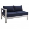 Modway Shore Sunbrella® Fabric Outdoor Patio Aluminum 8 Piece Sectional Sofa Set - Silver Navy - Left-Arm Loveseat in Front Side Angle