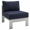 Modway Shore Sunbrella® Fabric Outdoor Patio Aluminum 8 Piece Sectional Sofa Set - Silver Navy - Armless Chair in Front Side Angle - Modway Shore Sunbrella® Fabric Outdoor Patio Aluminum 8 Piece Sectional Sofa Set - Silver Navy - Armless Chair in Front Side Angle