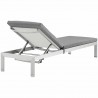 Modway Shore Outdoor Patio Aluminum Chaise with Cushions in Silver Gray - Reclined in Back Side Angle