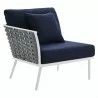 Modway Stance Outdoor Patio Aluminum Left-Facing Armchair in White Navy - Front Side Angle - Modway Stance Outdoor Patio Aluminum Left-Facing Armchair in White Navy - Front Side Angle