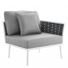 Modway Stance Outdoor Patio Aluminum Right-Facing Armchair - White Gray - Front Side Angle