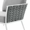 Modway Stance Outdoor Patio Aluminum Right-Facing Armchair - White Gray - Seat Closeup Angle - Modway Stance Outdoor Patio Aluminum Right-Facing Armchair - White Gray - Seat Closeup Angle