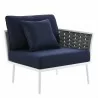 Modway Stance Outdoor Patio Aluminum Right-Facing Armchair - White Navy - Front Side Angle - Modway Stance Outdoor Patio Aluminum Right-Facing Armchair - White Navy - Front Side Angle