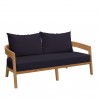 Modway Brisbane Teak Wood Outdoor Patio Loveseat in Natural Navy - Front Side Angle