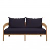 Modway Brisbane Teak Wood Outdoor Patio Loveseat in Natural Navy - Front Angle