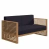 Modway Carlsbad Teak Wood Outdoor Patio Loveseat in Natural Navy - Front Side Angle - Modway Carlsbad Teak Wood Outdoor Patio Loveseat in Natural Navy - Front Side Angle