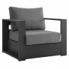 Modway Tahoe Outdoor Patio Powder-Coated Aluminum Armchair in Gray Charcoal - Front Side Angle - Modway Tahoe Outdoor Patio Powder-Coated Aluminum Armchair in Gray Charcoal - Front Side Angle