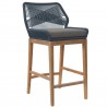 Modway Wellspring Outdoor Patio Teak Wood Bar Stool in Blue Graphite - Front Side Angle