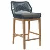 Modway Wellspring Outdoor Patio Teak Wood Bar Stool in Blue Graphite - Front Side Angle - Modway Wellspring Outdoor Patio Teak Wood Bar Stool in Blue Graphite - Front Side Angle
