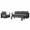 Modway Tahoe Outdoor Patio Powder-Coated Aluminum 3-Piece Set in Gray Charcoal - Set in Front Side Angle