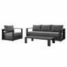 Modway Tahoe Outdoor Patio Powder-Coated Aluminum 3-Piece Set in Gray Charcoal - Set in Front Side Angle - Modway Tahoe Outdoor Patio Powder-Coated Aluminum 3-Piece Set in Gray Charcoal - Set in Front Side Angle