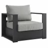 Modway Tahoe Outdoor Patio Powder-Coated Aluminum 3-Piece Set in Gray Gray - Armchair in Front Side Angle - Modway Tahoe Outdoor Patio Powder-Coated Aluminum 3-Piece Set in Gray Gray - Armchair in Front Side Angle