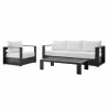 Modway Tahoe Outdoor Patio Powder-Coated Aluminum 3-Piece Set - Gray White - Set in Front Side Angle - Modway Tahoe Outdoor Patio Powder-Coated Aluminum 3-Piece Set - Gray White - Set in Front Side Angle