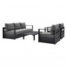 Modway Tahoe Outdoor Patio Powder-Coated Aluminum 4-Piece Set - Gray Charcoal - Set in Front Side Angle