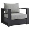 Modway Tahoe Outdoor Patio Powder-Coated Aluminum 4-Piece Set - Gray Gray - Armchair in Front Side Angle