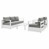 Modway Tahoe Outdoor Patio Powder-Coated Aluminum 4-Piece Set in White Gray - Set in Front Side Angle - Modway Tahoe Outdoor Patio Powder-Coated Aluminum 4-Piece Set in White Gray - Set in Front Side Angle
