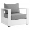 Modway Tahoe Outdoor Patio Powder-Coated Aluminum 4-Piece Set in White Gray - Armchair in Front Side Angle