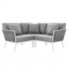 Modway Stance Outdoor Patio Aluminum Small Sectional Sofa in White Gray - Front Angle