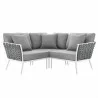 Modway Stance Outdoor Patio Aluminum Small Sectional Sofa in White Gray - Front Angle - Modway Stance Outdoor Patio Aluminum Small Sectional Sofa in White Gray - Front Angle