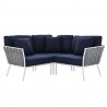 Modway Stance Outdoor Patio Aluminum Small Sectional Sofa in White Navy - Front Angle