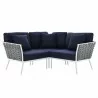 Modway Stance Outdoor Patio Aluminum Small Sectional Sofa in White Navy - Front Angle - Modway Stance Outdoor Patio Aluminum Small Sectional Sofa in White Navy - Front Angle