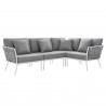 Modway Stance Outdoor Patio Aluminum Large Sectional Sofa in White Gray - Set in Front Angle
