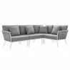 Modway Stance Outdoor Patio Aluminum Large Sectional Sofa in White Gray - Set in Front Angle - Modway Stance Outdoor Patio Aluminum Large Sectional Sofa in White Gray - Set in Front Angle