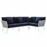 Modway Stance Outdoor Patio Aluminum Large Sectional Sofa in White Navy - Set in Front Angle - Modway Stance Outdoor Patio Aluminum Large Sectional Sofa in White Navy - Set in Front Angle