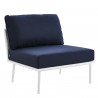 Modway Stance Outdoor Patio Aluminum Large Sectional Sofa in White Navy - Armless Chair in Front Side Angle