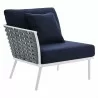 Modway Stance 4 Piece Outdoor Patio Aluminum Sectional Sofa Set in White Navy - Right Armchair in Front Side Angle - Modway Stance 4 Piece Outdoor Patio Aluminum Sectional Sofa Set in White Navy - Right Armchair in Front Side Angle