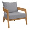 Modway Brisbane 6-Piece Teak Wood Outdoor Patio Set in Natural Gray - Armchair in Front Side Angle