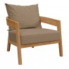 Modway Brisbane 6-Piece Teak Wood Outdoor Patio Set in Natural Light Brown - Armchair in Front Side Angle