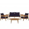 Modway Brisbane 6-Piece Teak Wood Outdoor Patio Set - Natural Navy - Set in Front  Angle