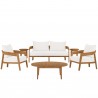 Modway Brisbane 6-Piece Teak Wood Outdoor Patio Set - Natural White - Set in Front Angle