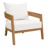 Modway Brisbane 6-Piece Teak Wood Outdoor Patio Set - Natural White - Armchair in Front Side Angle