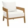 Modway Brisbane 6-Piece Teak Wood Outdoor Patio Set - Natural White - Armchair in Front Side Angle - Modway Brisbane 6-Piece Teak Wood Outdoor Patio Set - Natural White - Armchair in Front Side Angle