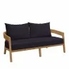 Modway Brisbane 3-Piece Teak Wood Outdoor Patio Set in Natural Navy - Loveseat in Front Side Angle - Modway Brisbane 3-Piece Teak Wood Outdoor Patio Set in Natural Navy - Loveseat in Front Side Angle