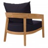 Modway Brisbane 3-Piece Teak Wood Outdoor Patio Set in Natural Navy - Armchair in Back Side Angle