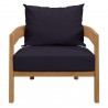 Modway Brisbane 3-Piece Teak Wood Outdoor Patio Set in Natural Navy - Armchair in Front Angle
