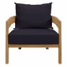 Modway Brisbane 3-Piece Teak Wood Outdoor Patio Set in Natural Navy - Armchair in Front Angle - Modway Brisbane 3-Piece Teak Wood Outdoor Patio Set in Natural Navy - Armchair in Front Angle