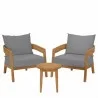 Modway Brisbane 3-Piece Teak Wood Outdoor Patio Set - Natural Gray - Set in Front Angle - Modway Brisbane 3-Piece Teak Wood Outdoor Patio Set - Natural Gray - Set in Front Angle