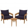 Modway Brisbane 3-Piece Teak Wood Outdoor Patio Set - Natural Navy - Set in Front Side Angle