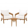 Modway Brisbane 3-Piece Teak Wood Outdoor Patio Set - Natural White - Set in Front Side Angle