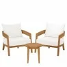 Modway Brisbane 3-Piece Teak Wood Outdoor Patio Set - Natural White - Set in Front Side Angle - Modway Brisbane 3-Piece Teak Wood Outdoor Patio Set - Natural White - Set in Front Side Angle