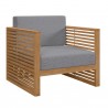 Modway Carlsbad 6-Piece Teak Wood Outdoor Patio Set in Natural Gray - Armchair in Front Side Angle