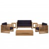 Modway Carlsbad 6-Piece Teak Wood Outdoor Patio Set in Natural Navy - Set in Front Angle